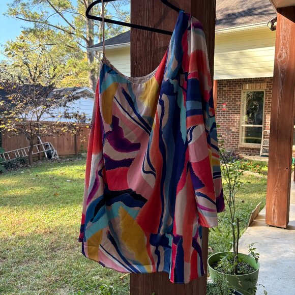 NWT Colorful Satin One-Shoulder Mini Dress Size XL BHLDN by Anthropologie - Picture 1 of 3